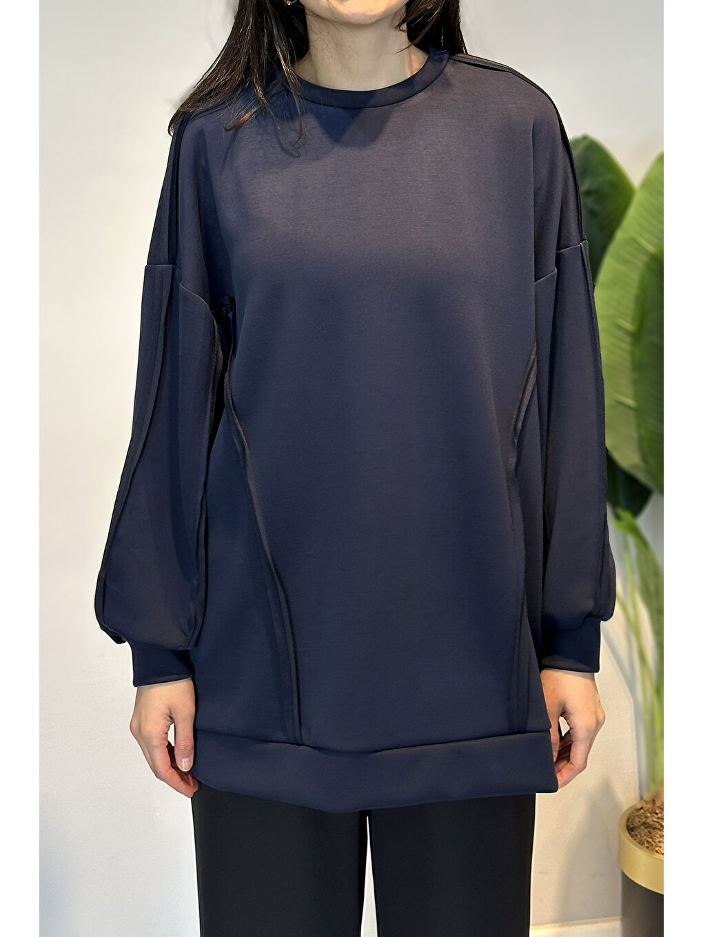 Modal Basic Sweat Kesme Detay Tunik 24334 Lacivert-3
