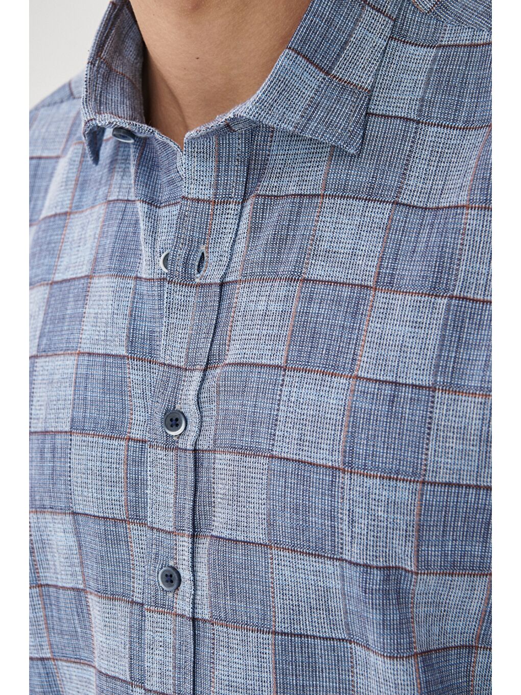 Erkek Beyaz-Lacivert Slim Fit Dar Kesim Klasik Yaka %100 Pamuk Kareli Gömlek-2