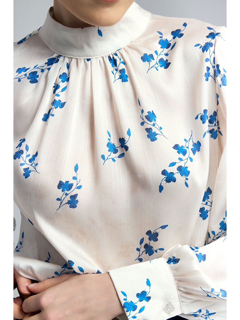 Çiçek Desenli Bluz - İndigo-6