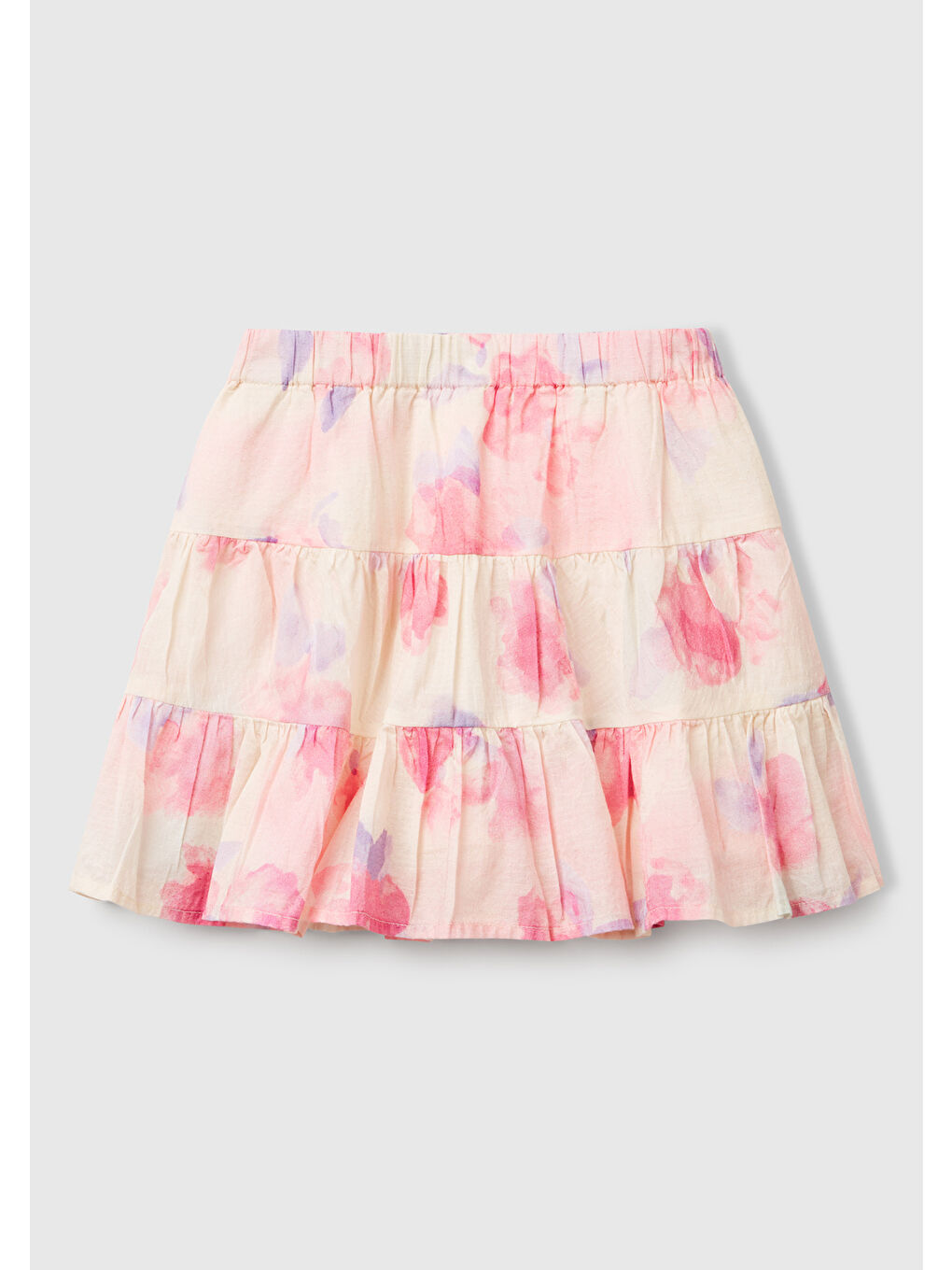 Kız Çocuk Pembe Mix Tamamı Desenli Beli Lastikli Katlı Etek-1