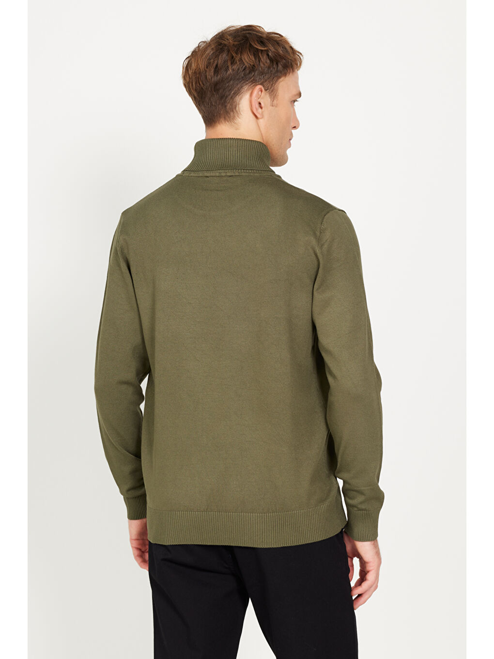 Erkek Haki Standart Fit Normal Kesim Tam Balıkçı Yaka Triko Kazak-5