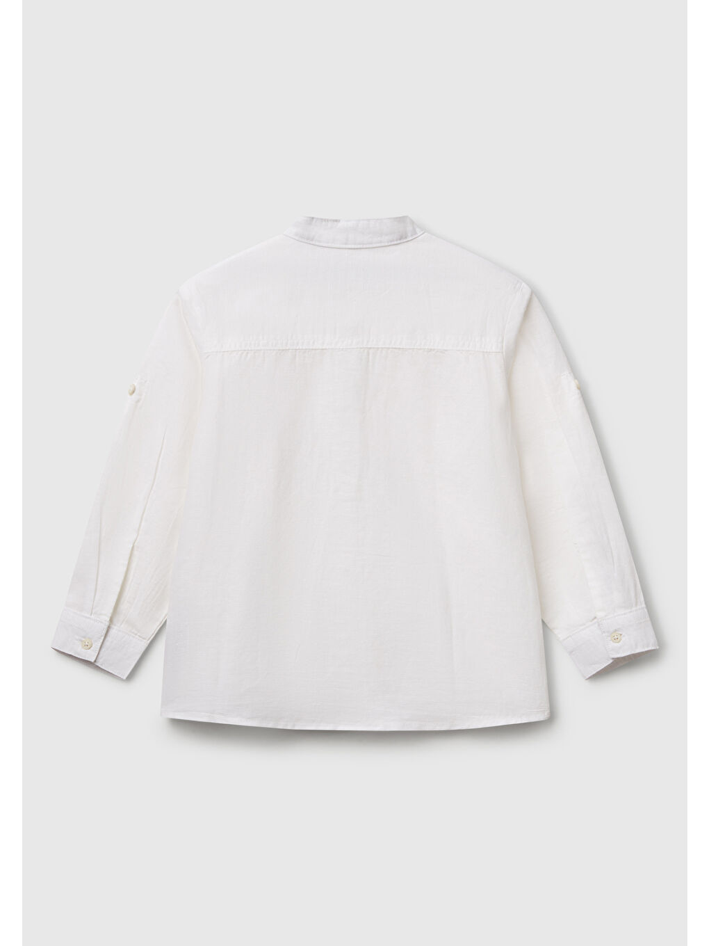 Erkek Çocuk Beyaz Keten Karışımlı Kolu Kıvırmalı Hakim Yaka Gömlek-1