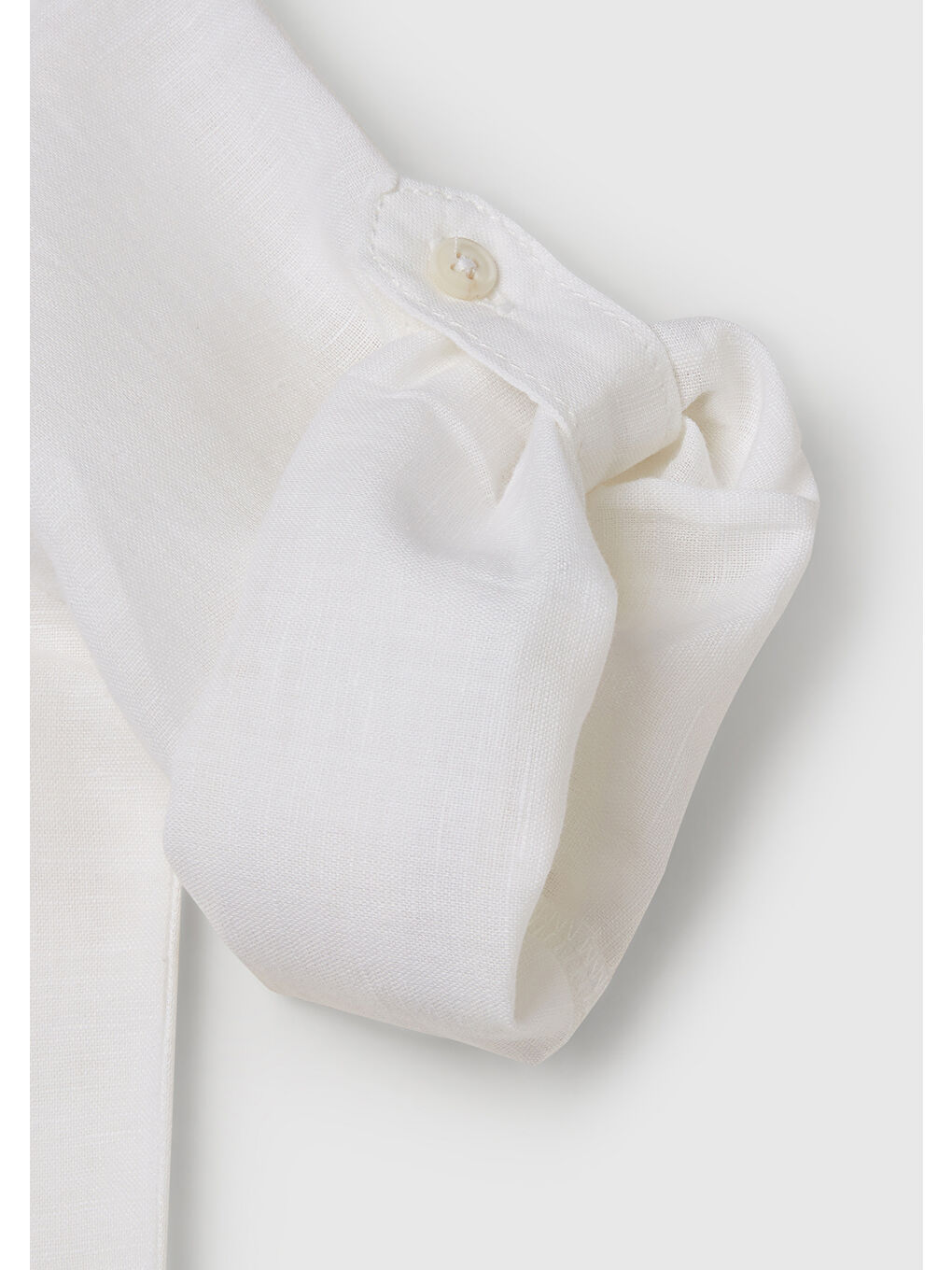 Erkek Çocuk Beyaz Keten Karışımlı Kolu Kıvırmalı Hakim Yaka Gömlek-2