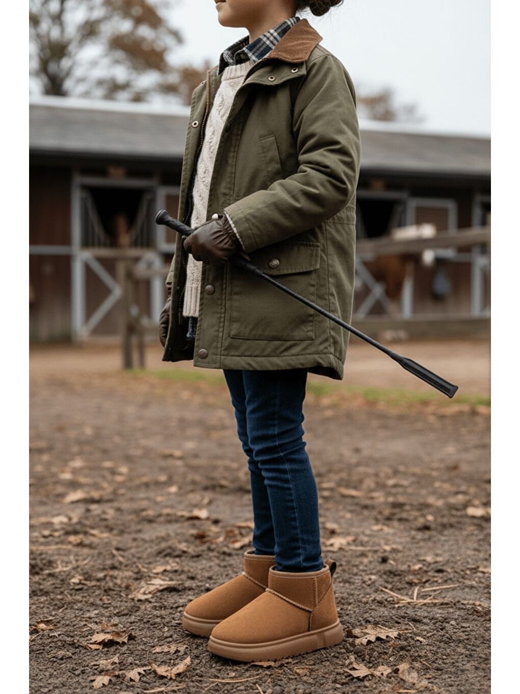 Kahverengi DİPPERY Çocuk Kalın Taban İçi Tüylü Günlük Mini Yarım Bot-6