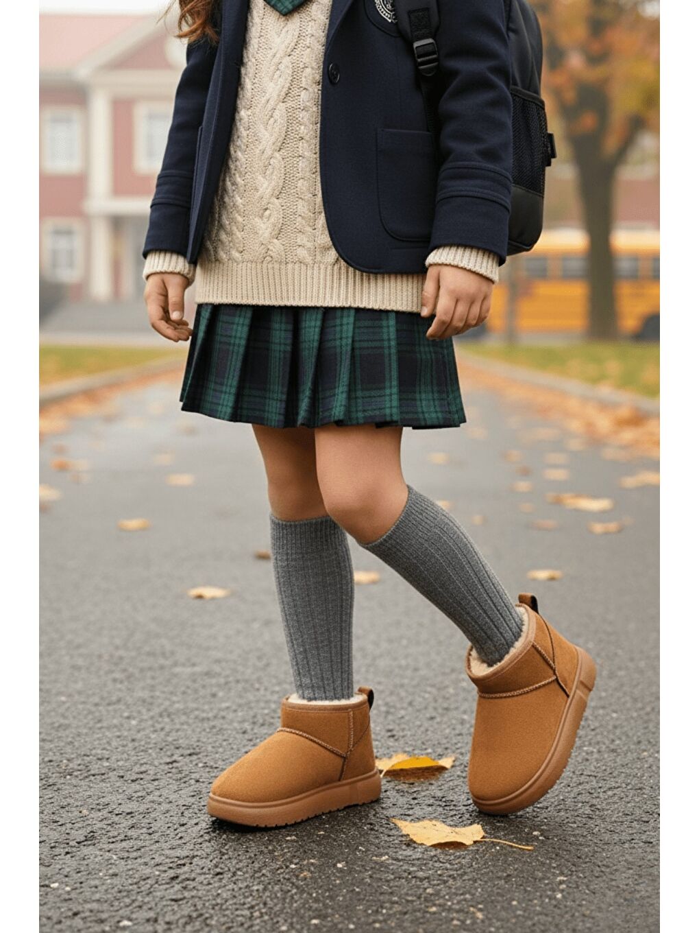 Kahverengi DİPPERY Çocuk Kalın Taban İçi Tüylü Günlük Mini Yarım Bot-7