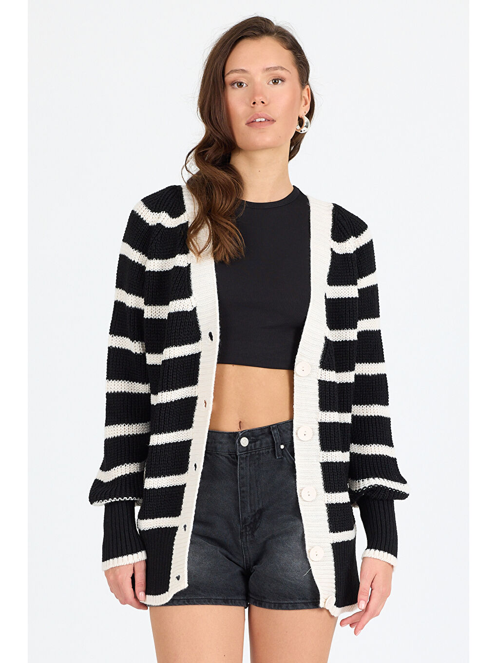 Ekru Kadın Triko Hırka 4017 (Standart Beden s-m-l-xl Beden Uyumludur)