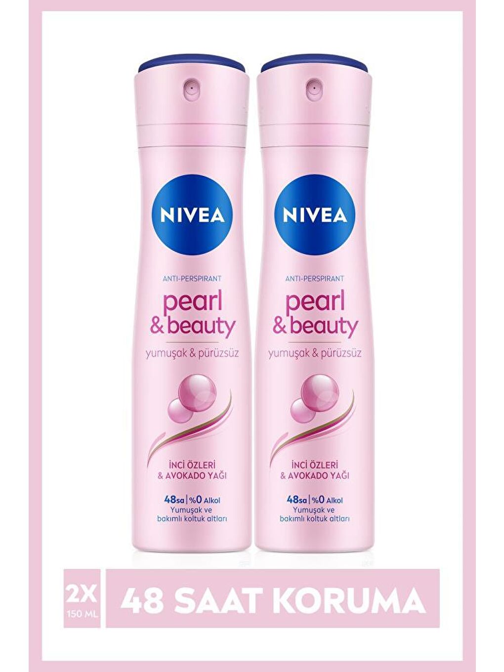 NIVEA Şeffaf Kadın Sprey Deodorant Pearl & Beauty 150 ml x2 Adet, 48 Saat Anti-Perspirant Koruma Ve Parfüm Etkisi