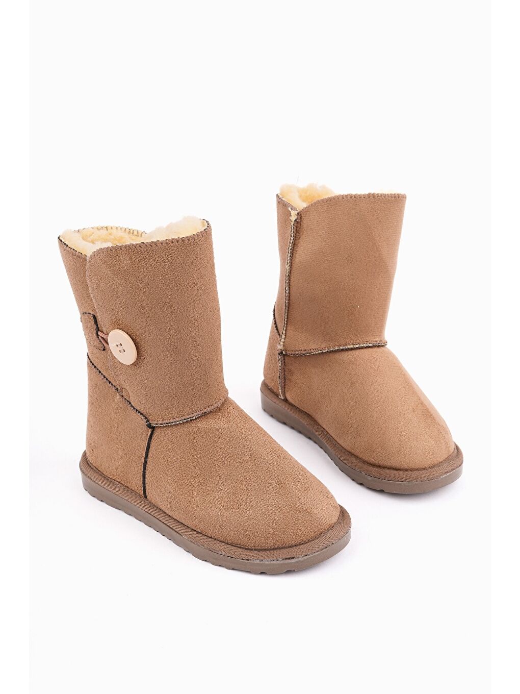 Bej KİDDY Düğmeli Kürklü Çocuk Kışlık Bot-1