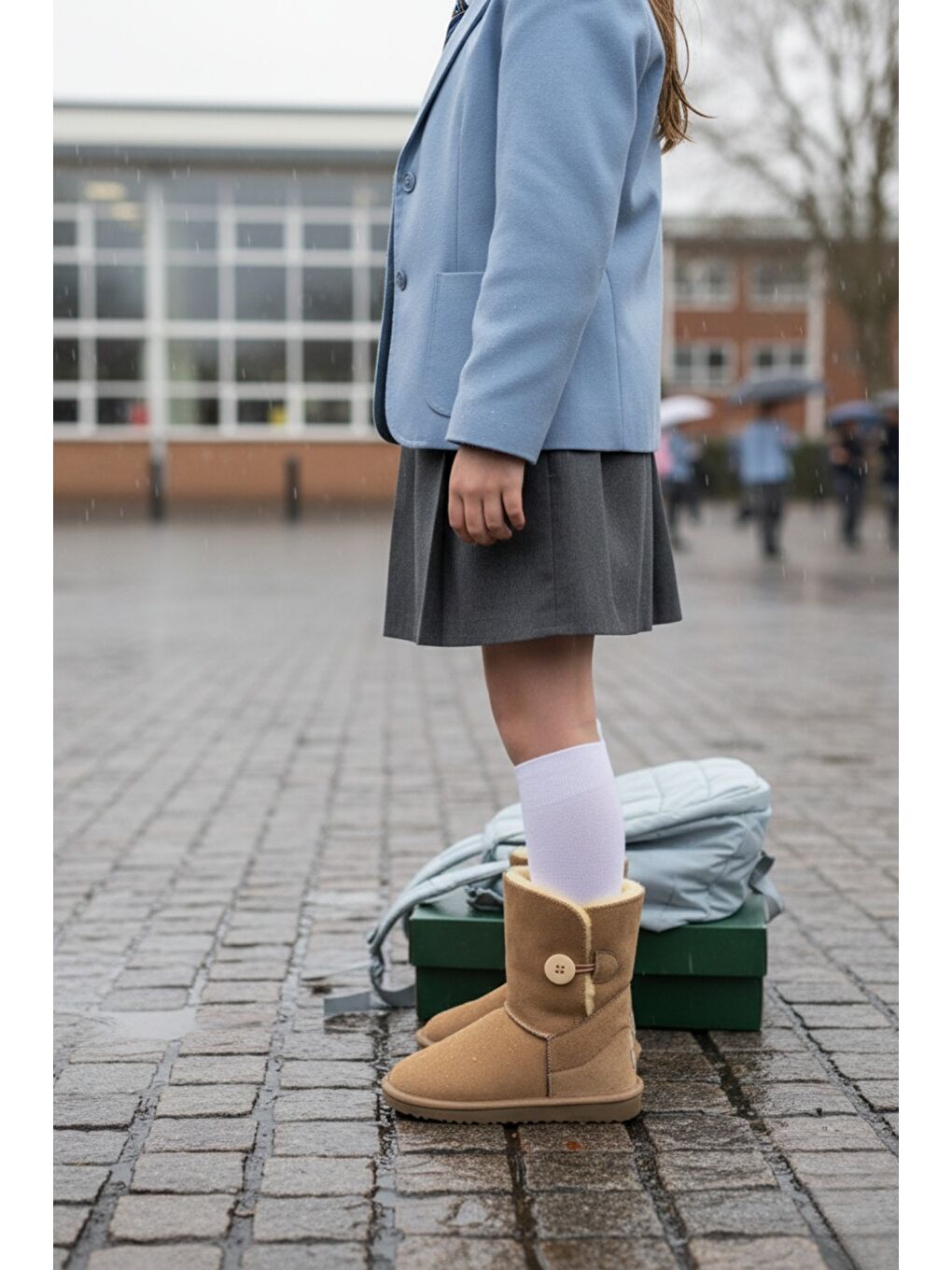 Bej KİDDY Düğmeli Kürklü Çocuk Kışlık Bot-5