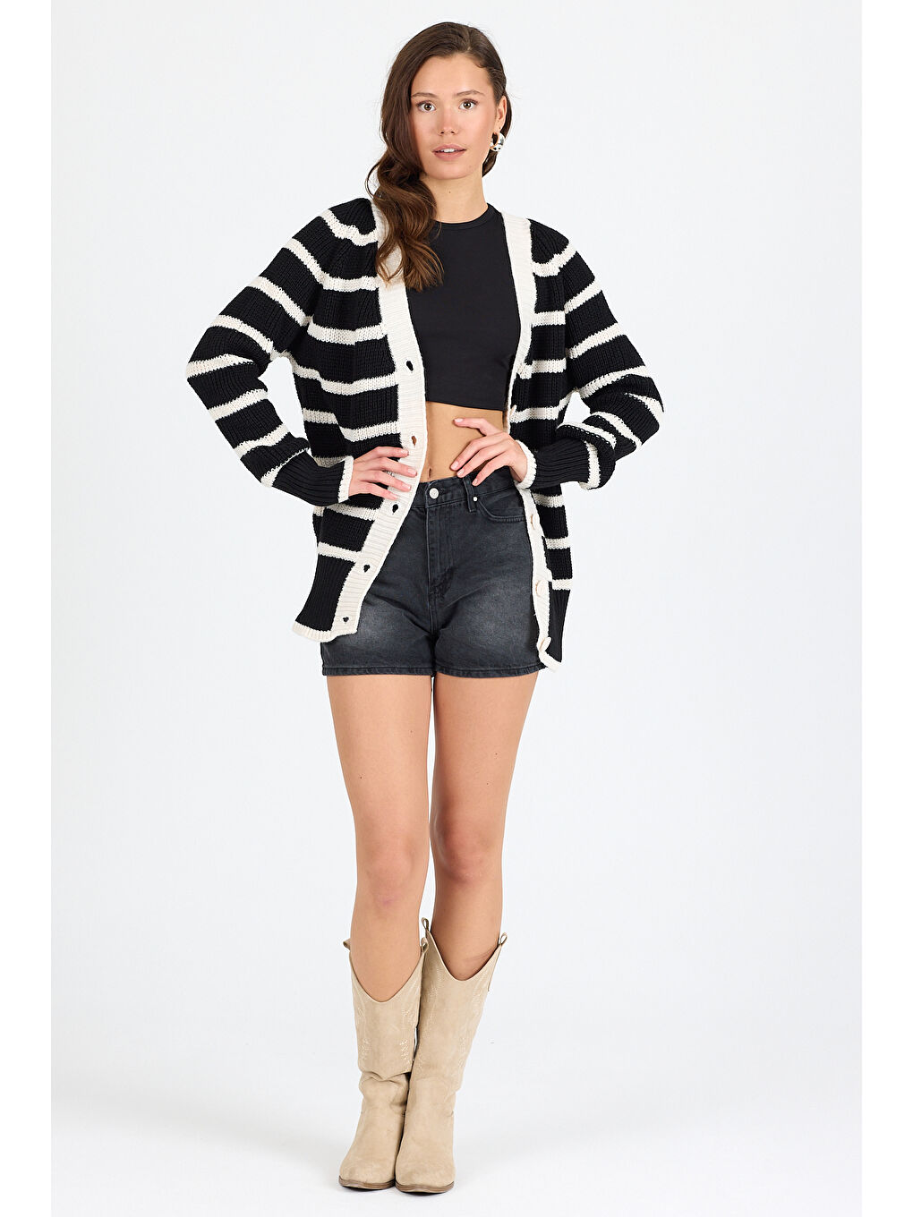 Ekru Kadın Triko Hırka 4017 (Standart Beden s-m-l-xl Beden Uyumludur)-1