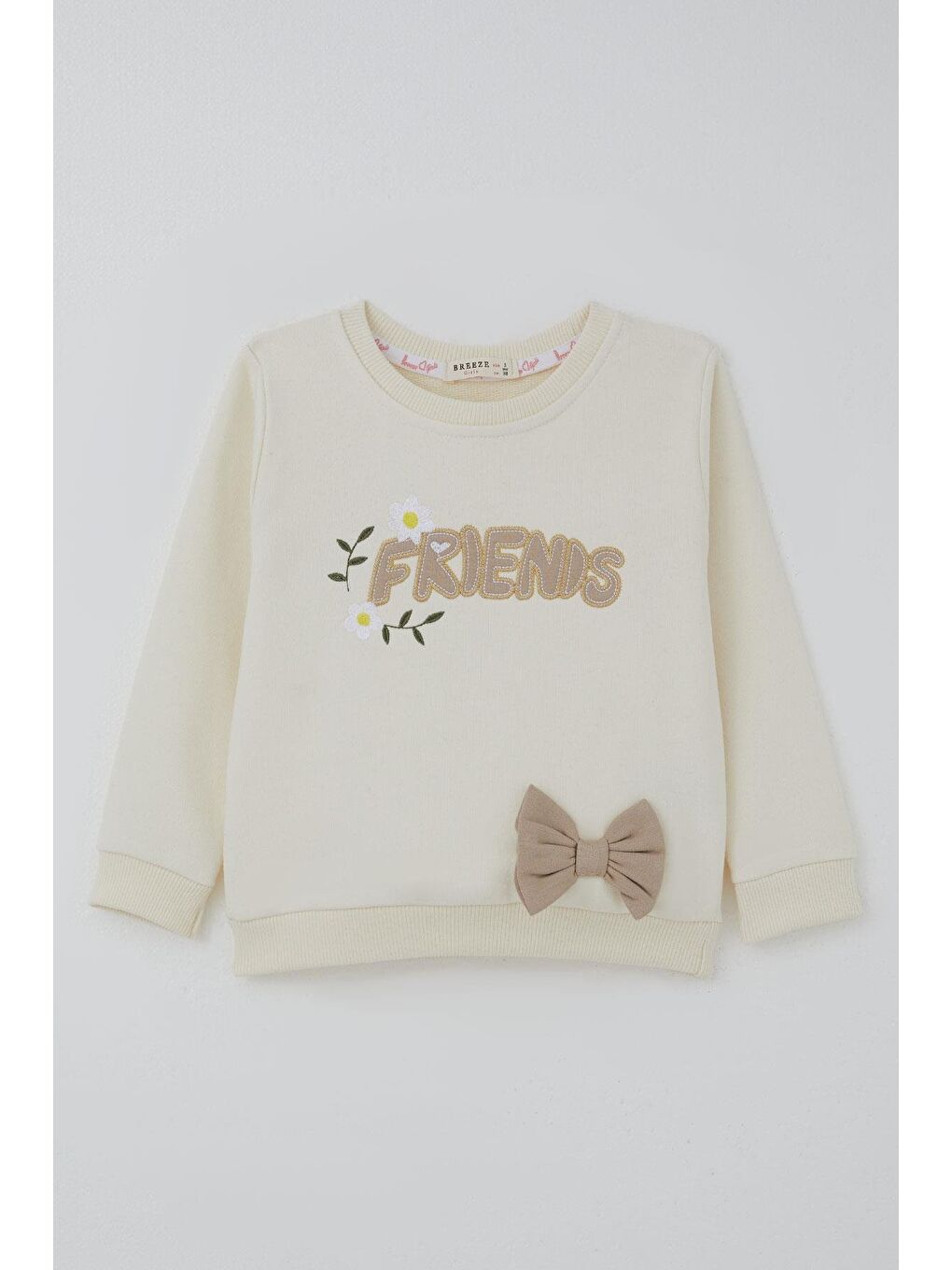 Ekru Kız Çocuk Taytlı Takım Dostluk Papatyası Nakış Baskılı Krem (2-6 Yaş)-1