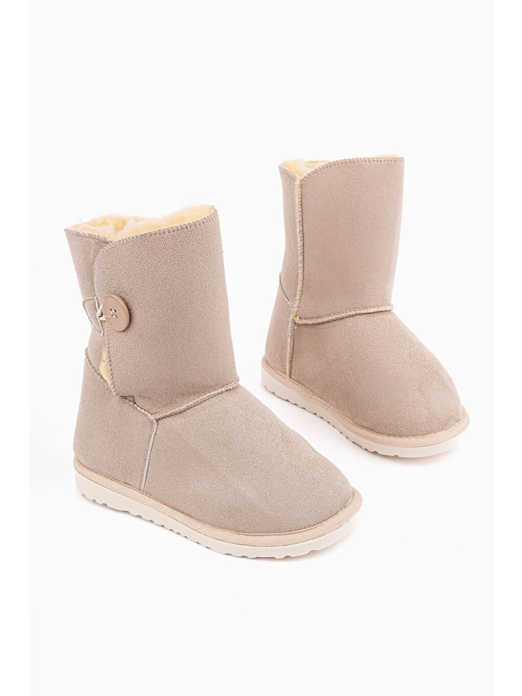 Bej KİDDY Düğmeli Kürklü Çocuk Kışlık Bot-1