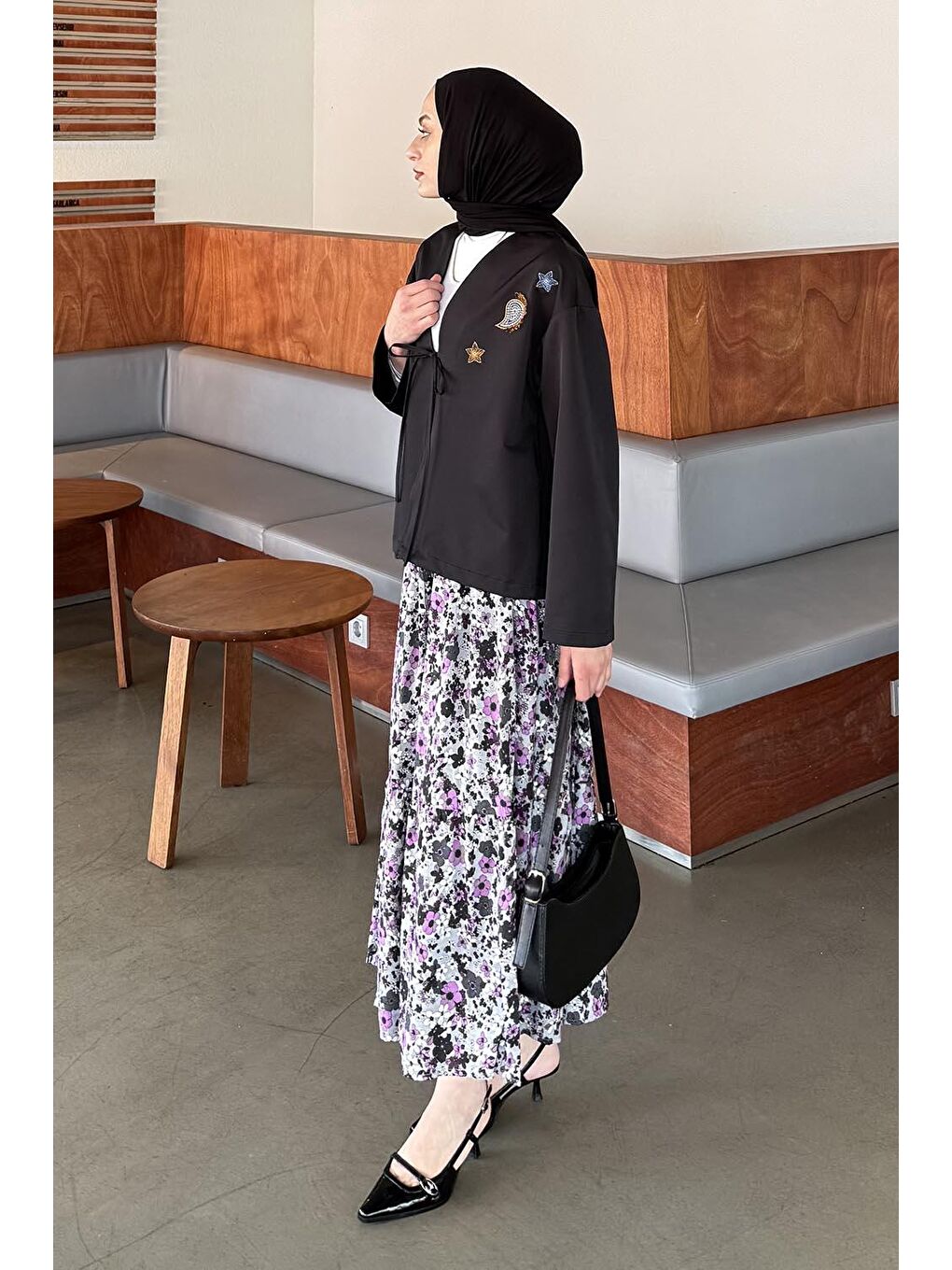 Çiçek Detaylı Nakış İşlemeli İkili Takım Mor-3