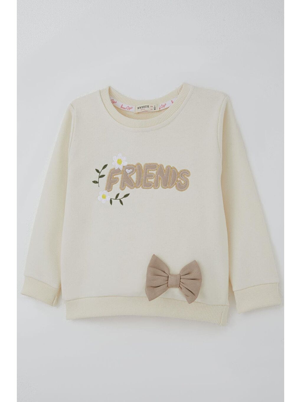 Ekru Kız Çocuk Taytlı Takım Dostluk Papatyası Nakış Baskılı Krem (2-6 Yaş)-5