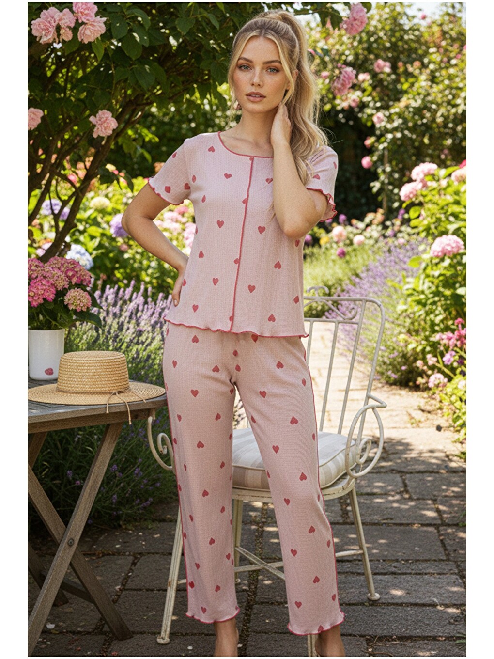 Pembe Fitilli Kaşkorse Örme Pijama Takım 26120551-1