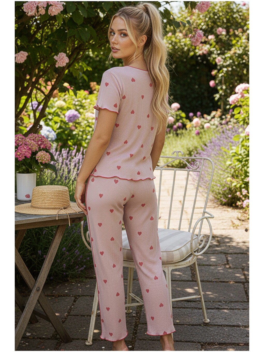 Pembe Fitilli Kaşkorse Örme Pijama Takım 26120551-2