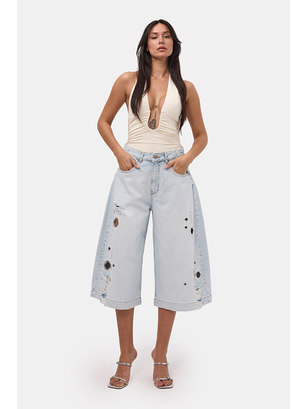 Mavi Kadın Jean Renk 12s6-100 Maxi Boy Tasarım Bermuda Şort-1
