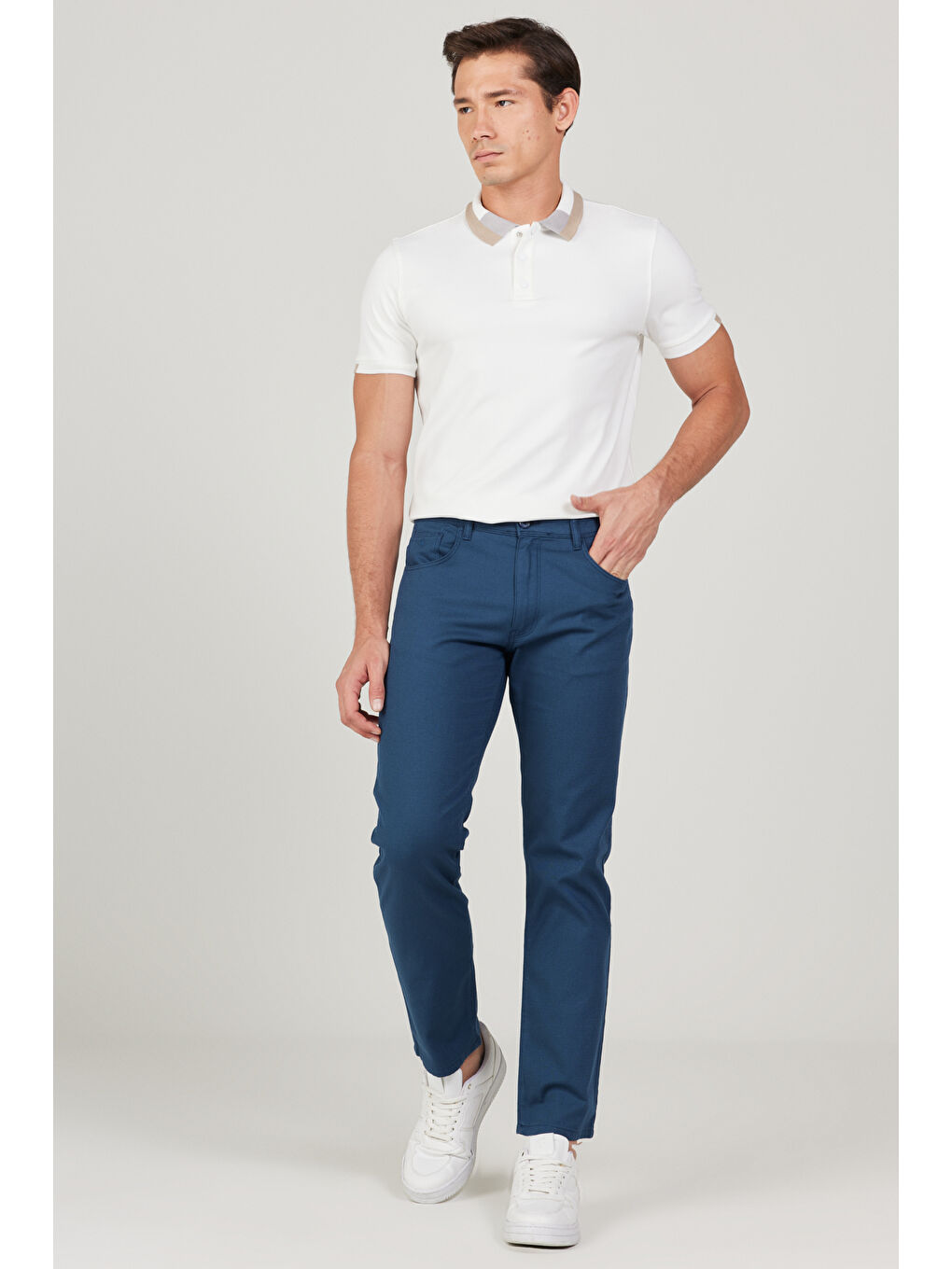 Erkek İndigo Comfort Fit Rahat Kesim Greensboro Pamuklu Esnek Pantolon-1