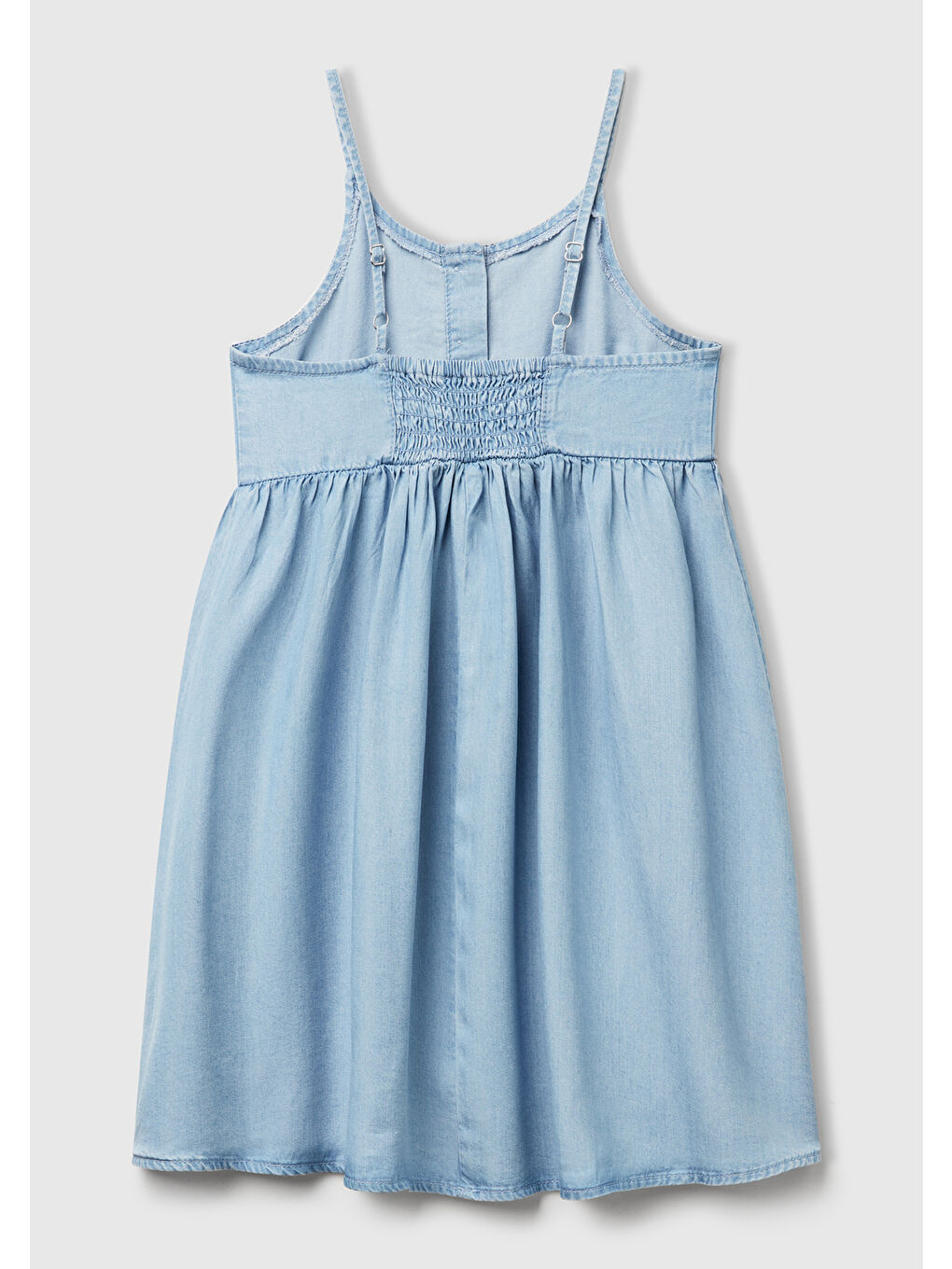 Mavi Kız Çocuk Denim %100 Liyosel Sırtı Lastikli Önü Düğmeli Pileli Askılı Elbise-1