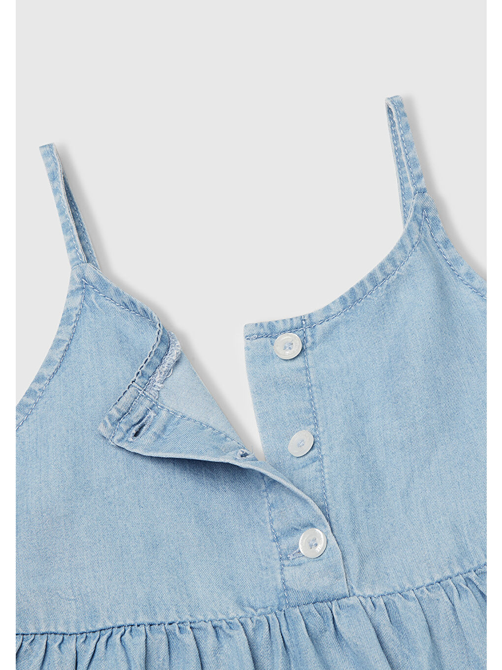 Mavi Kız Çocuk Denim %100 Liyosel Sırtı Lastikli Önü Düğmeli Pileli Askılı Elbise-2
