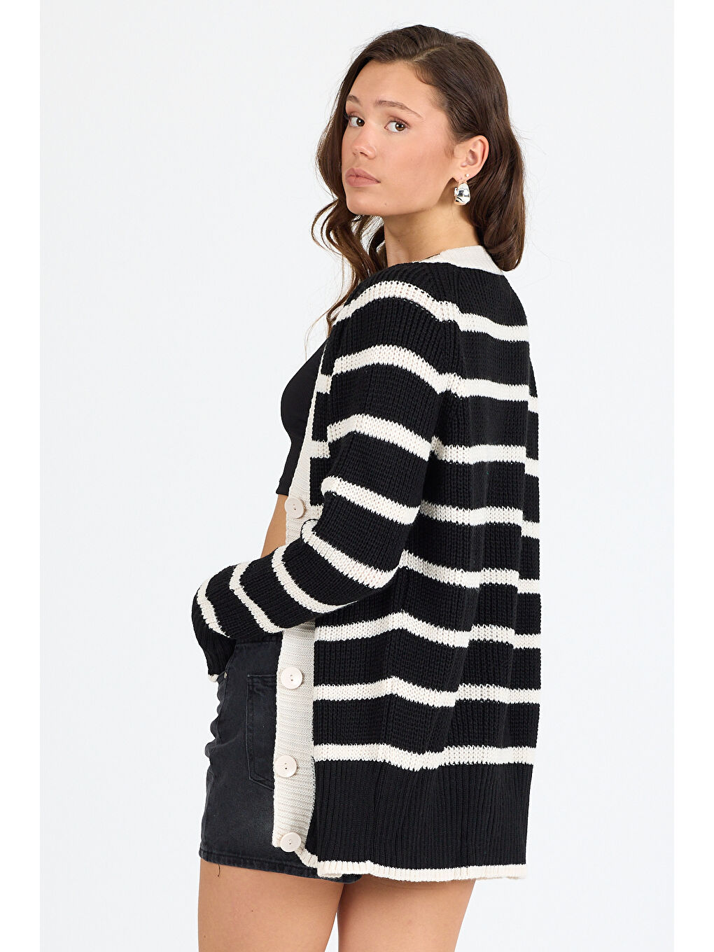 Ekru Kadın Triko Hırka 4017 (Standart Beden s-m-l-xl Beden Uyumludur)-3