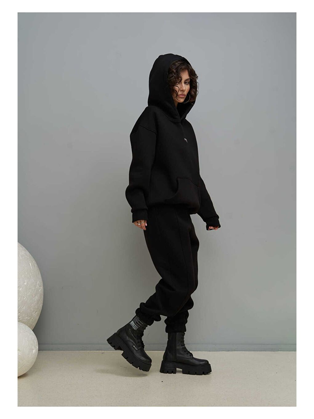 Minimal Baskı Siyah Eşofman Takım-1