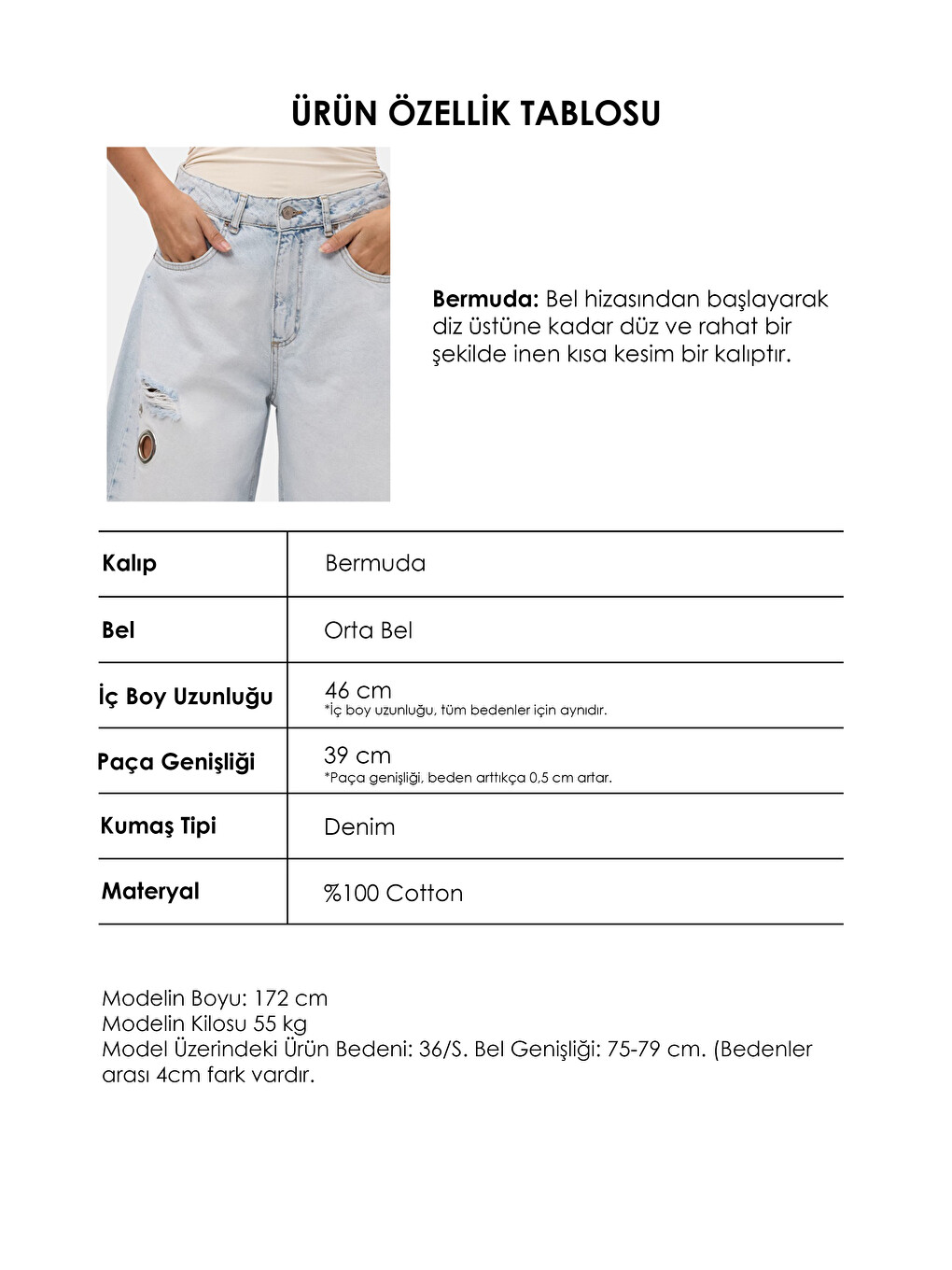 Mavi Kadın Jean Renk 12s6-100 Maxi Boy Tasarım Bermuda Şort-5
