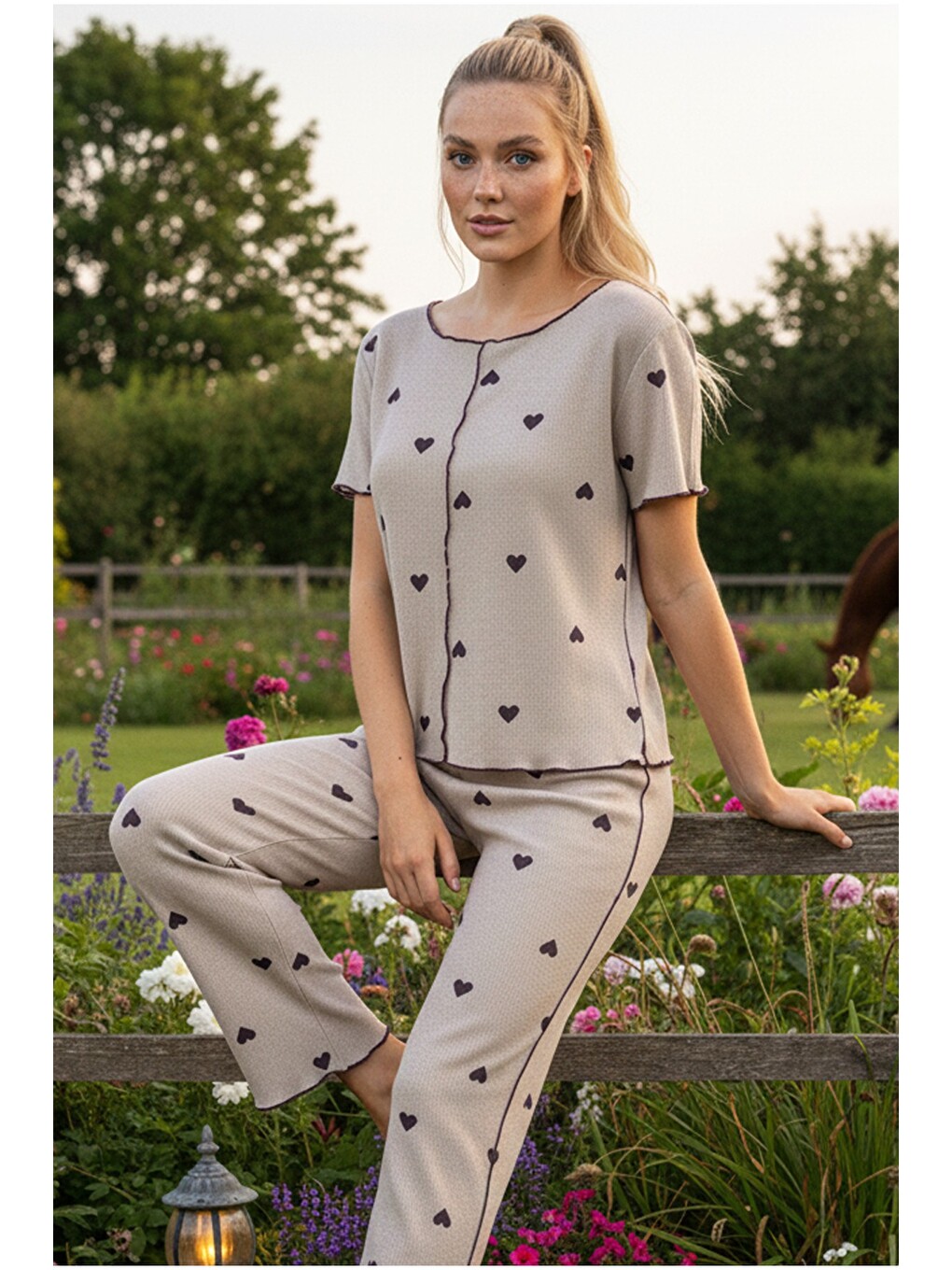 Yeşil Fitilli Kaşkorse Örme Pijama Takım 26120551