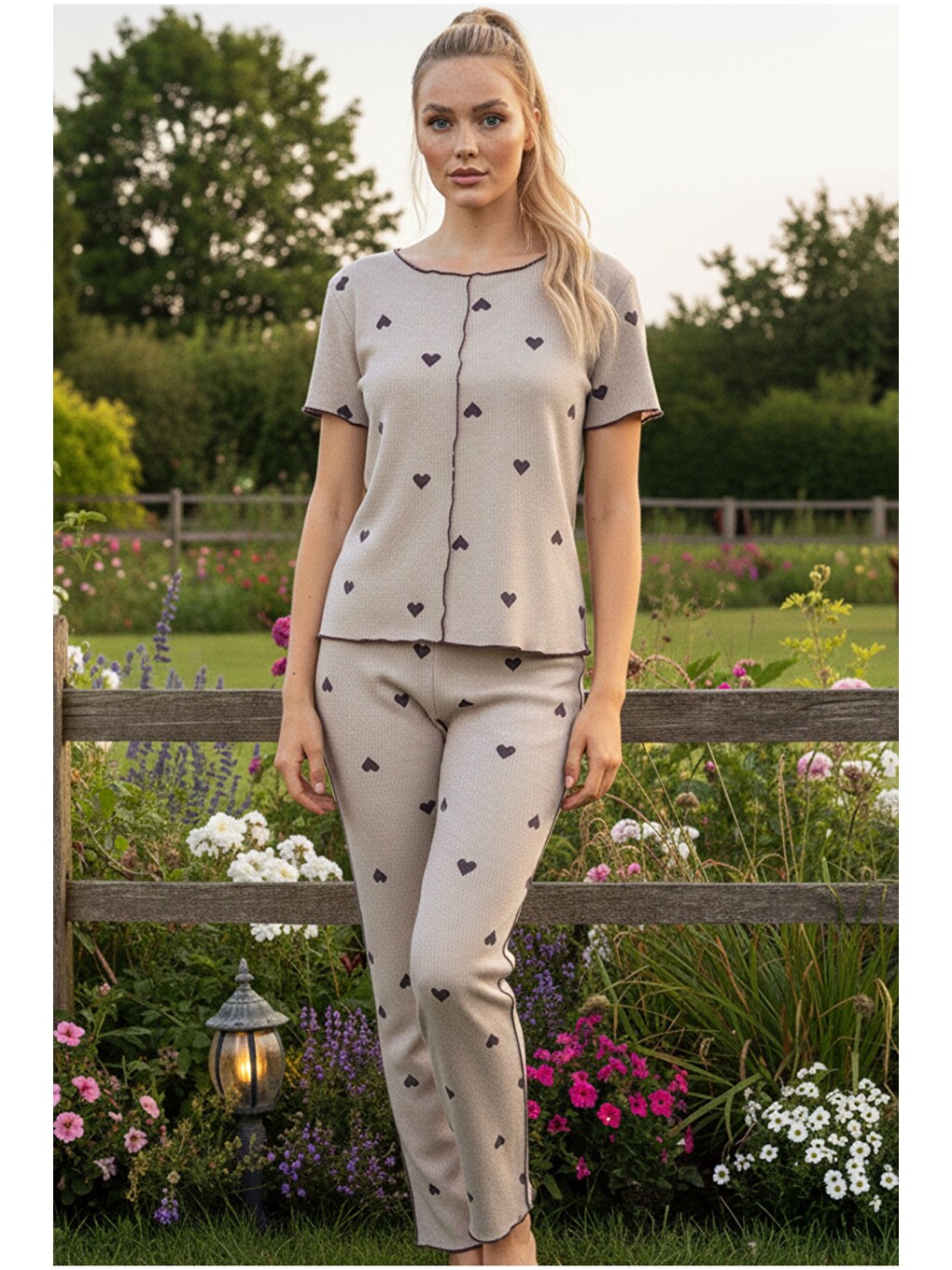 Yeşil Fitilli Kaşkorse Örme Pijama Takım 26120551-1
