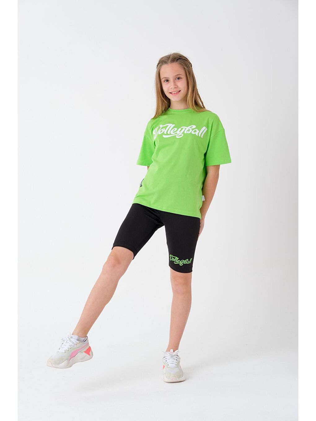 Yeşil Kız Çocuk Scuba Taytlı Volleyball Yazılı Takım 8-14 Yaş T2063-3