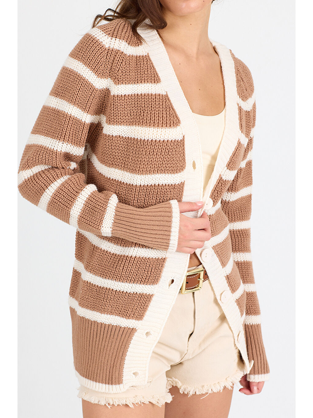 Bej Kadın Triko Hırka 4017 (Standart Beden s-m-l-xl Beden Uyumludur)-5