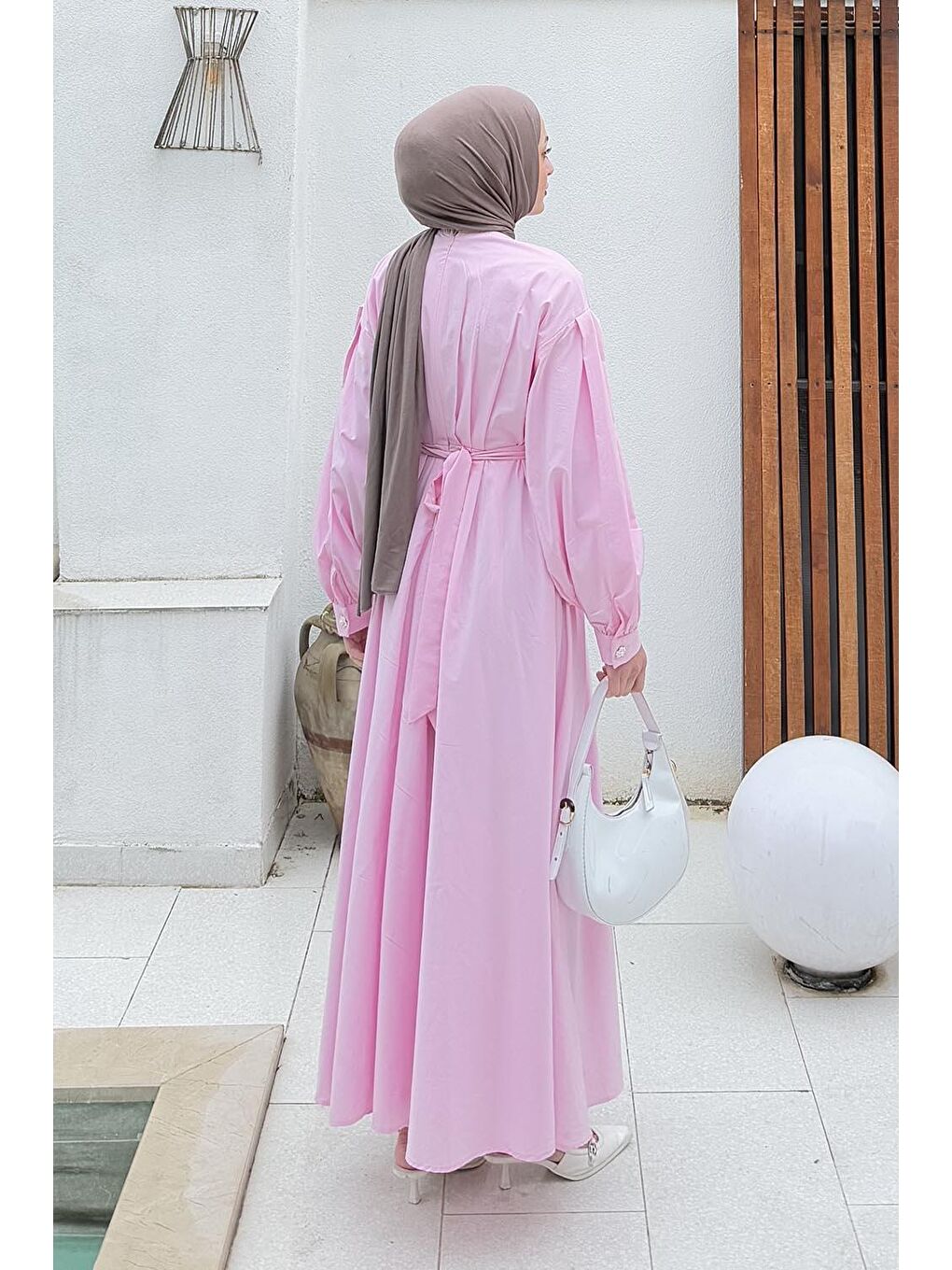 Pileli Poplin Elbise Şeker Pembesi-3