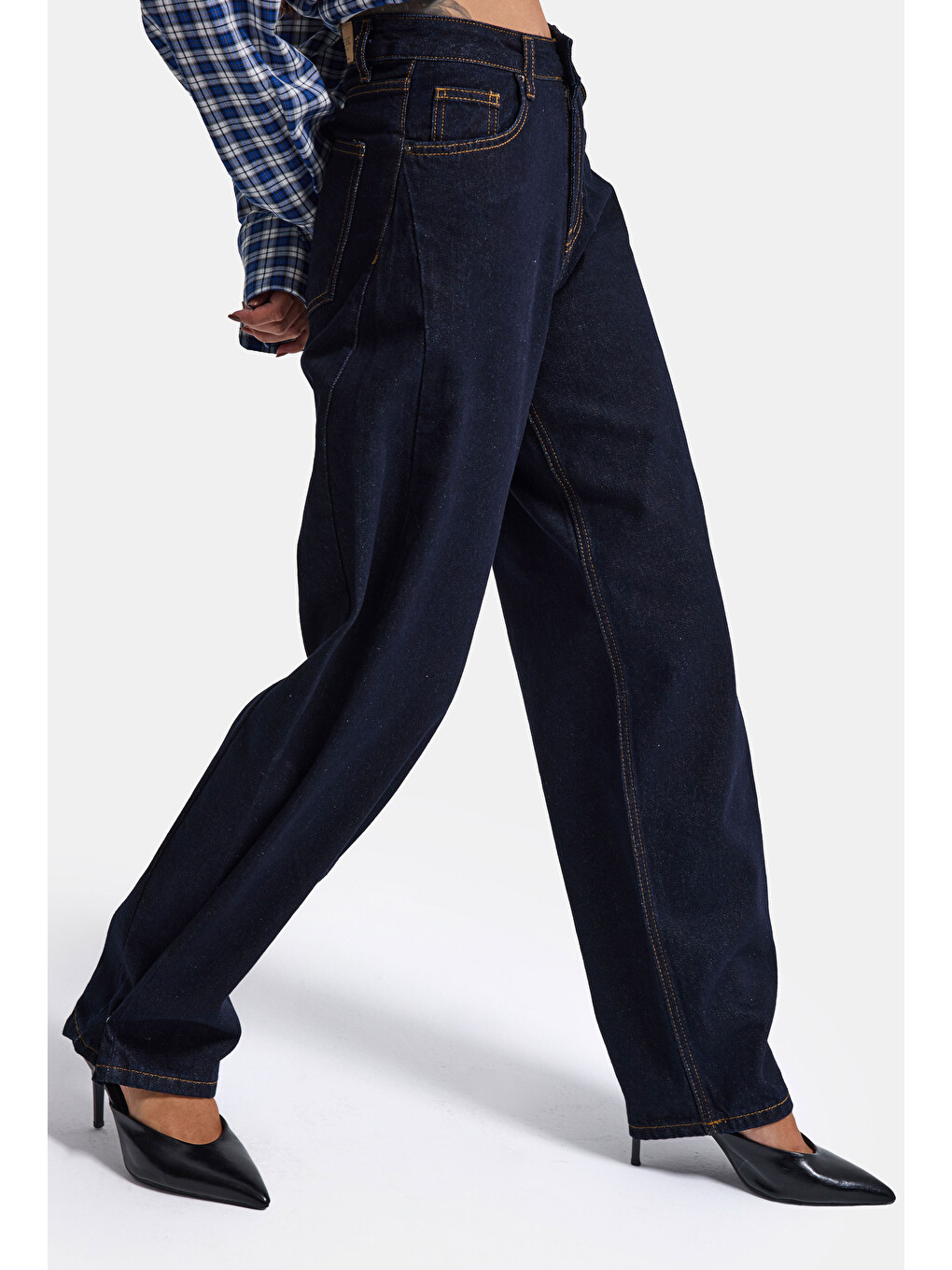 Kadın İndigo Selvedge 7w6-50 Mid Rise Trapered Tt49 Denim Jean-1