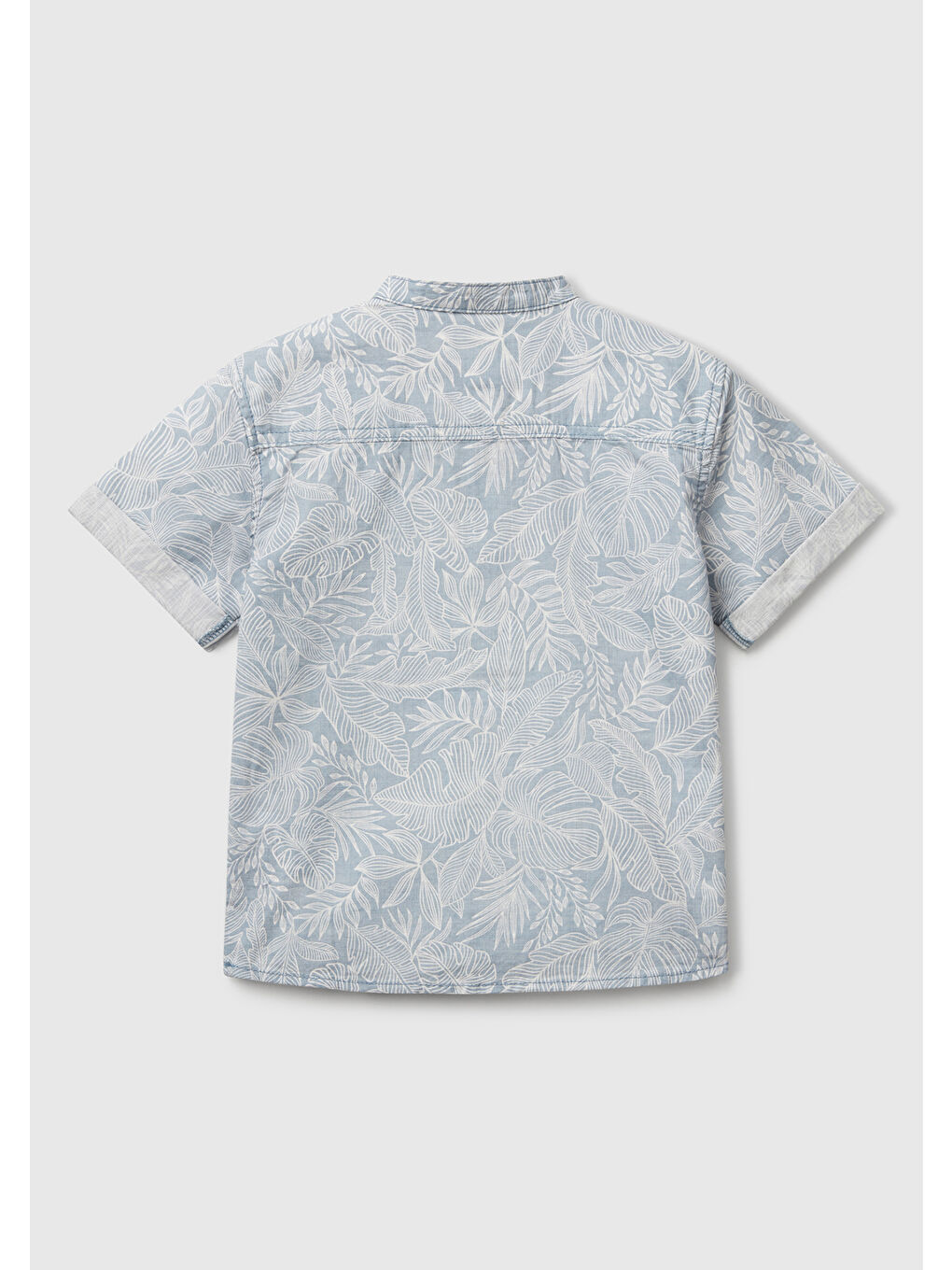 Erkek Çocuk Mavi Keten Karışımlı Tamamı Desenli Önü Düğme Detaylı Hakim Yaka Gömlek-1