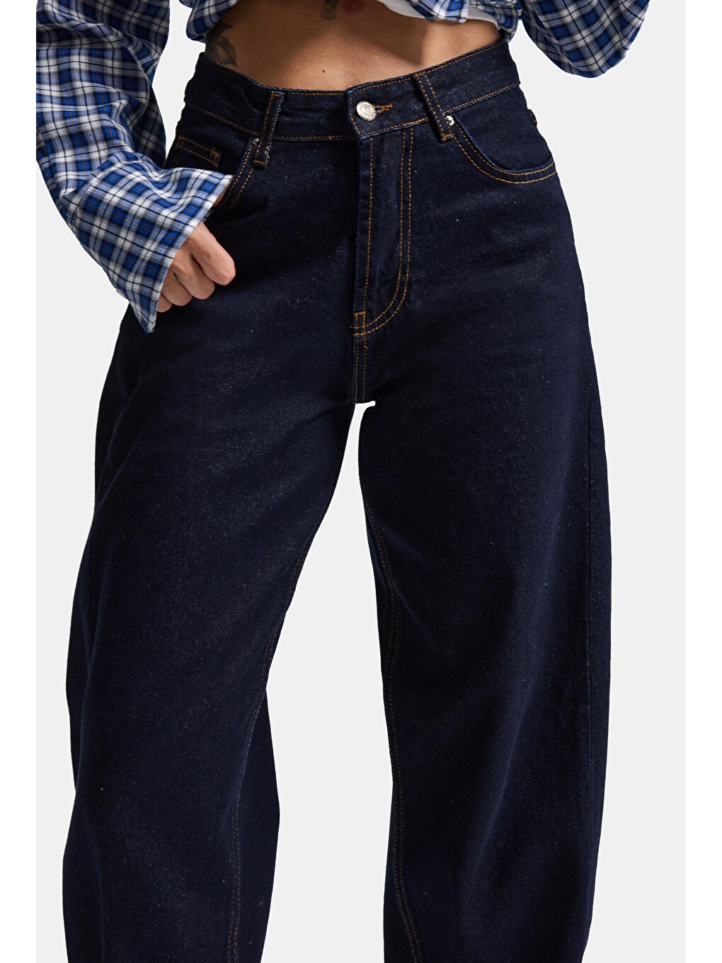 Kadın İndigo Selvedge 7w6-50 Mid Rise Trapered Tt49 Denim Jean-4
