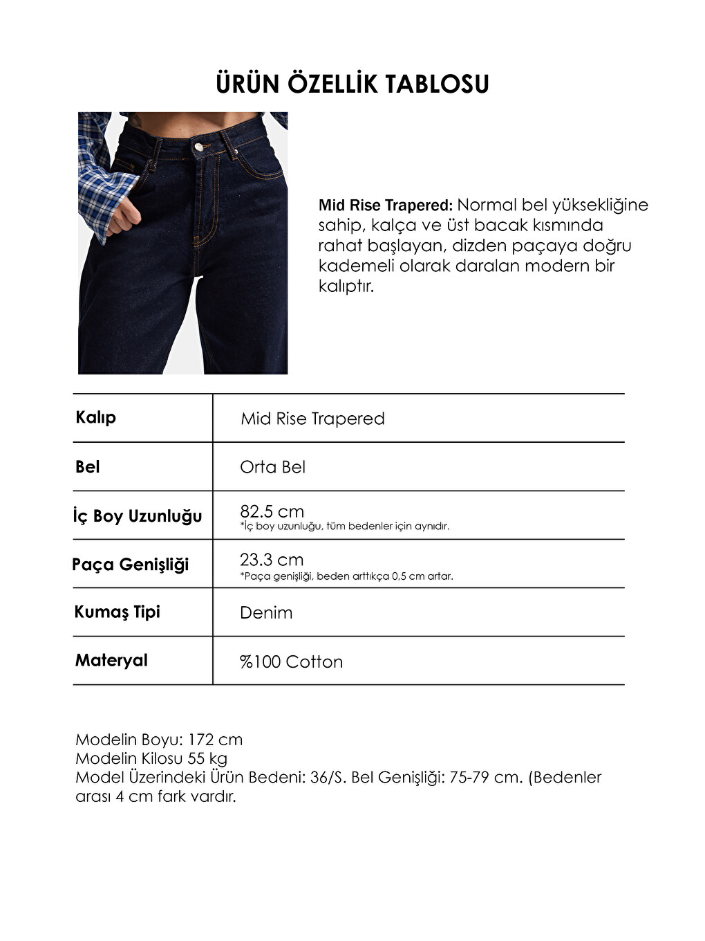 Kadın İndigo Selvedge 7w6-50 Mid Rise Trapered Tt49 Denim Jean-5