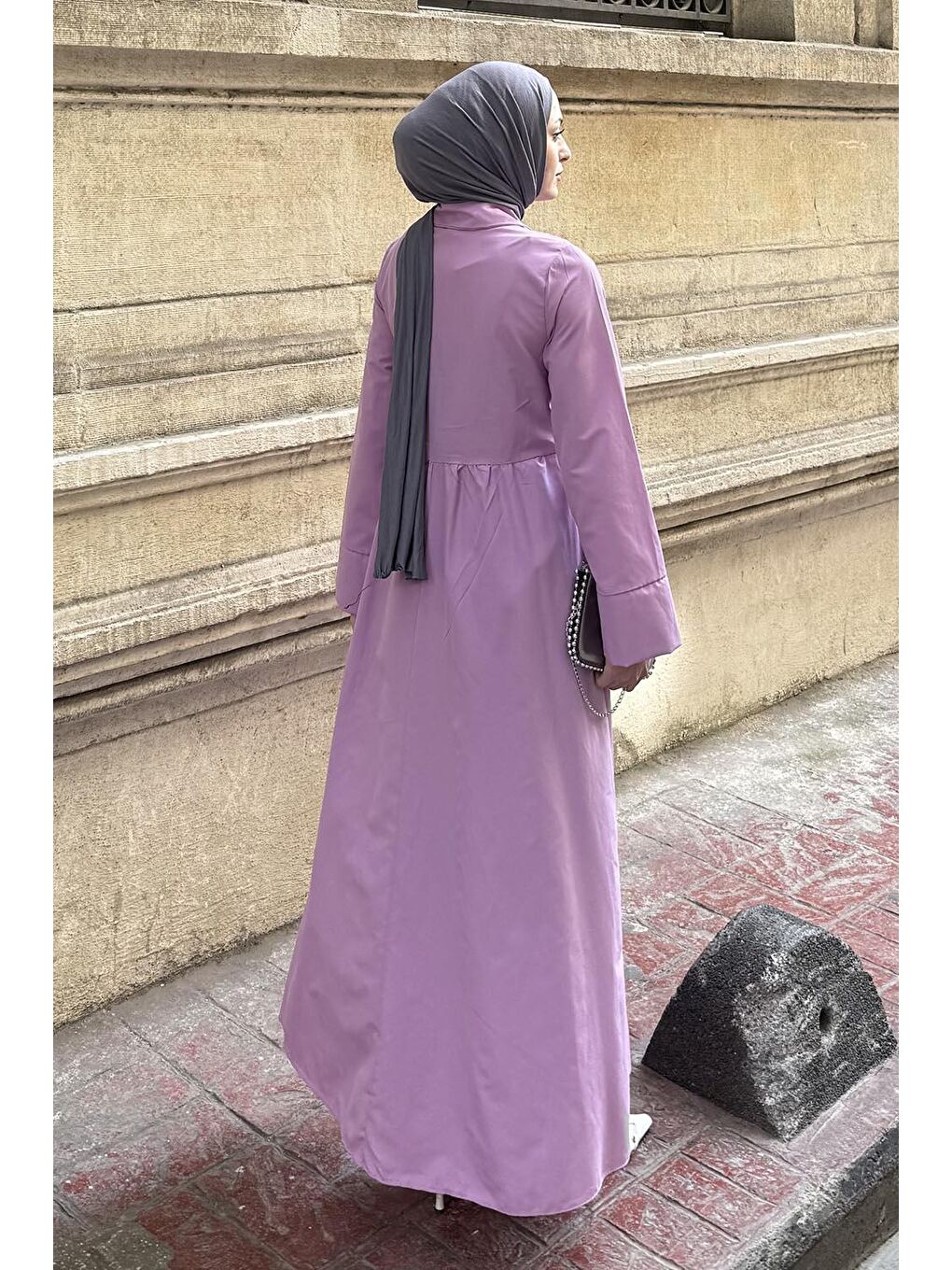 Ön Bağlama Detaylı Tesettür Elbise Mor-2