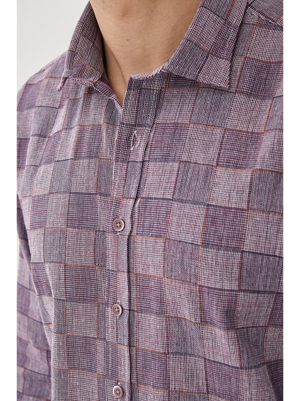 Erkek Beyaz-Bordo Slim Fit Dar Kesim Klasik Yaka %100 Pamuk Kareli Gömlek-2