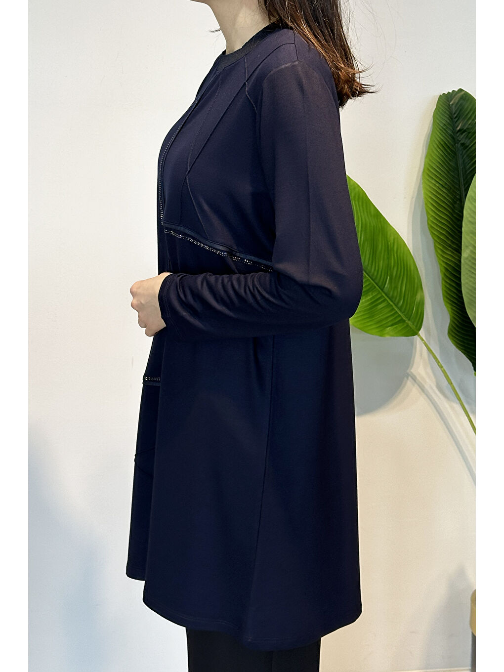 Penye Taş Detaylı Tunik 45-98 Lacivert-1