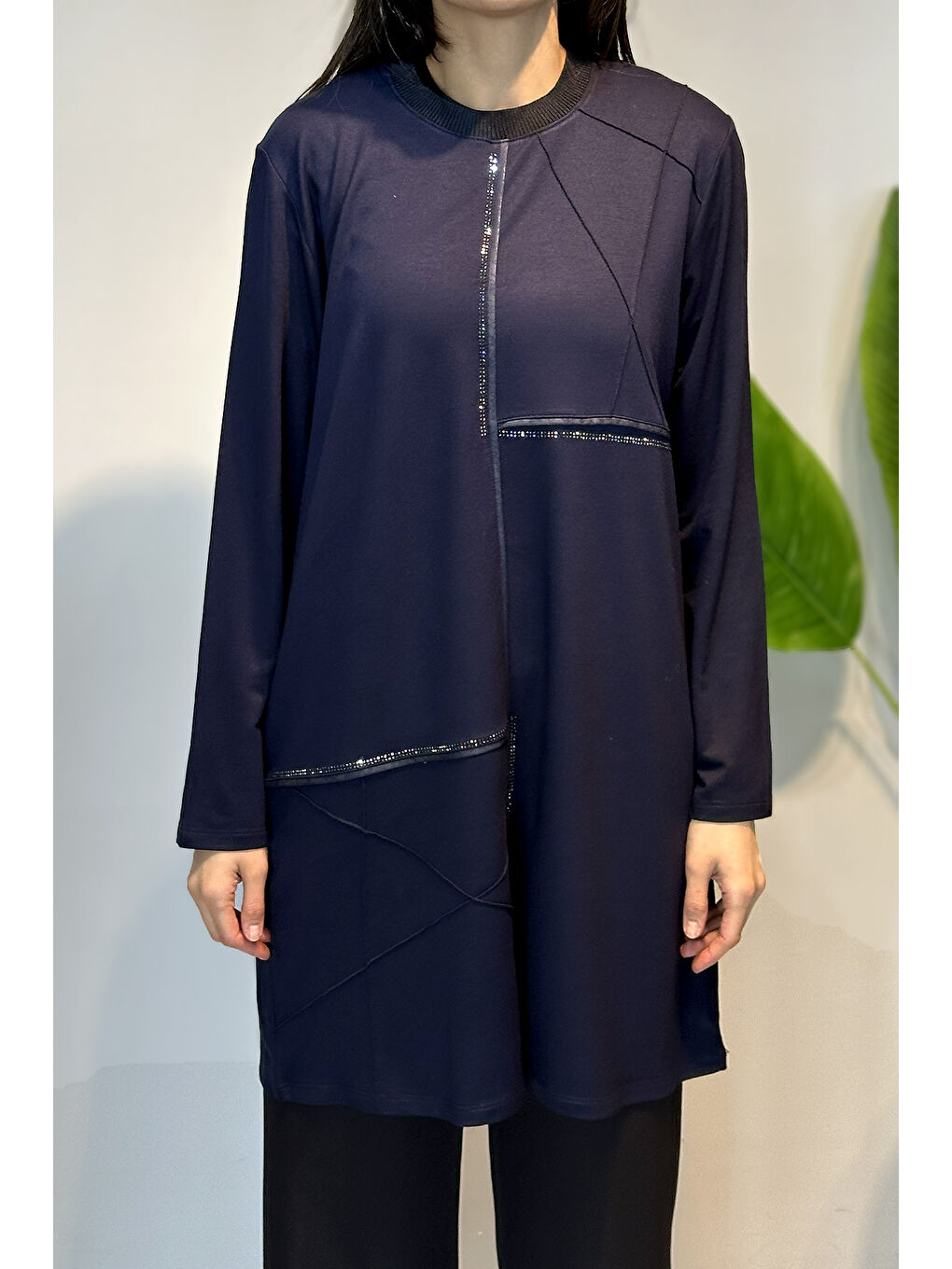 Penye Taş Detaylı Tunik 45-98 Lacivert-3