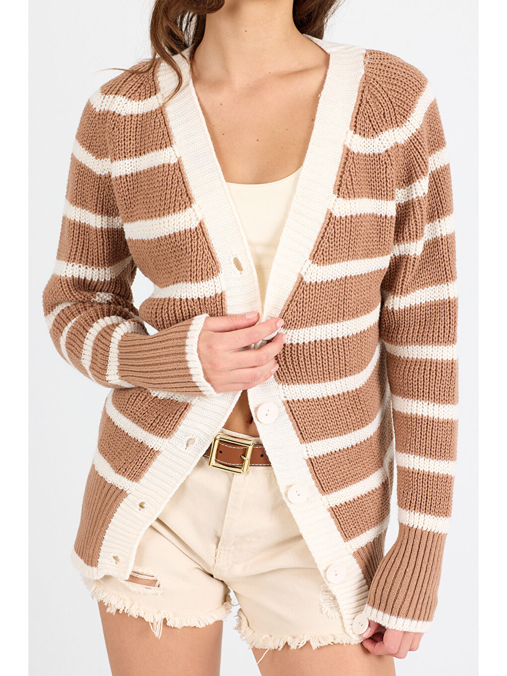 Bej Kadın Triko Hırka 4017 (Standart Beden s-m-l-xl Beden Uyumludur)-6