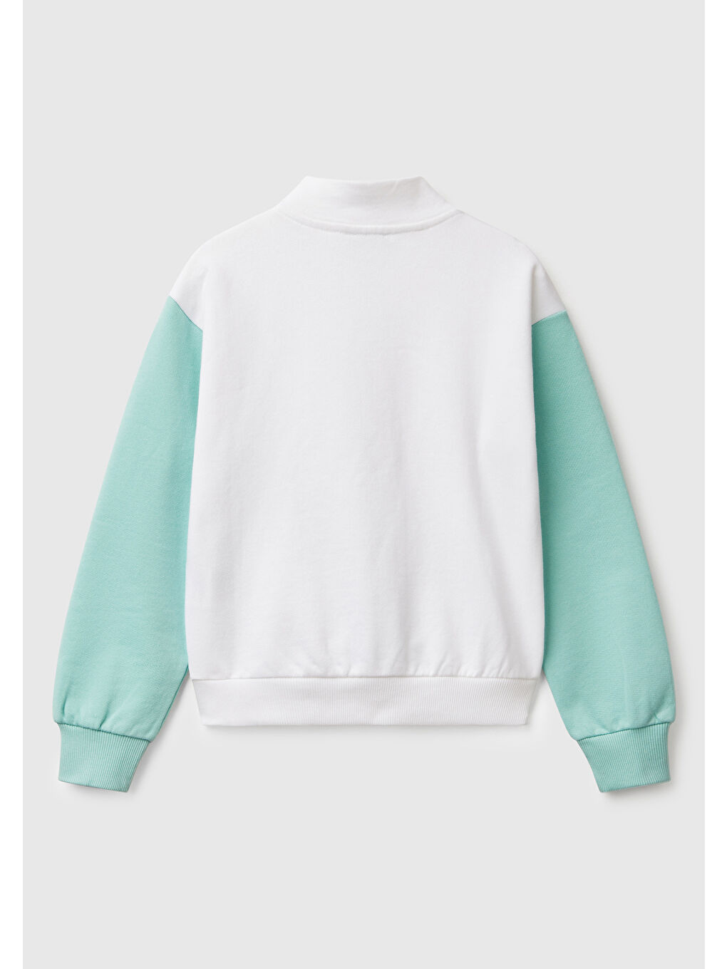 Kız Çocuk Beyaz Mix Simli Benetton Logo İşlemeli Fermuarlı Sweatshirt-1