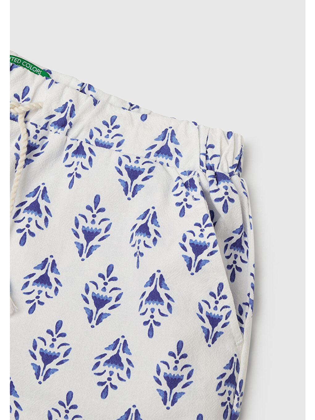 Kız Çocuk Mavi Desenli Büzgü İpli Wide Leg Pantolon-2