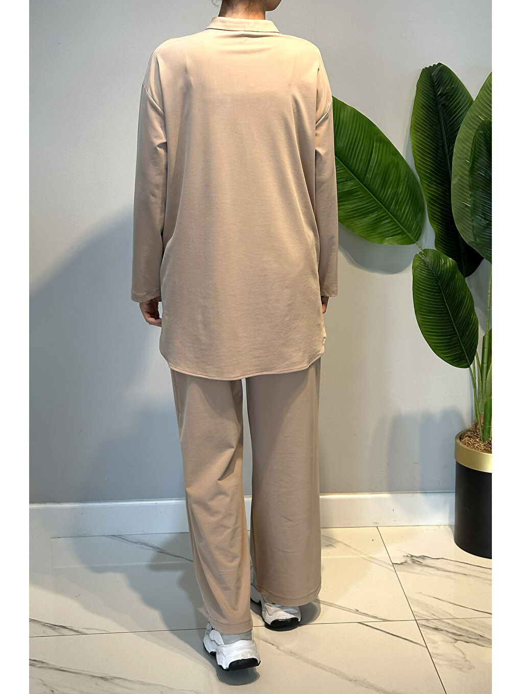 Pamuklu Zımba Detay Tunik Pantolon Takım 4437 Bej-2
