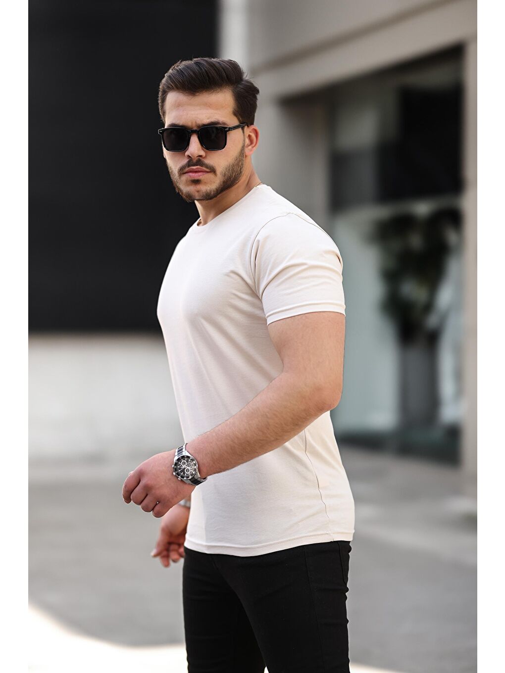 comstar Krem Slim Fit Bisiklet Yaka Kısa Kollu Erkek Tişört - 1