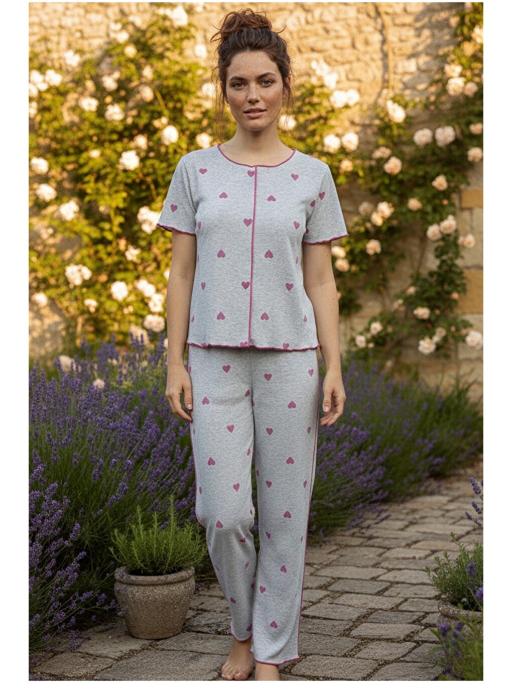 Gri Fitilli Kaşkorse Örme Pijama Takım 26120551-1
