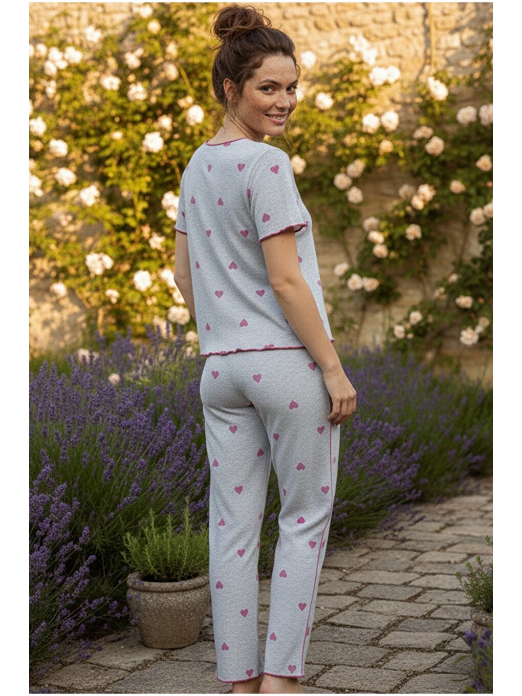 Gri Fitilli Kaşkorse Örme Pijama Takım 26120551-2