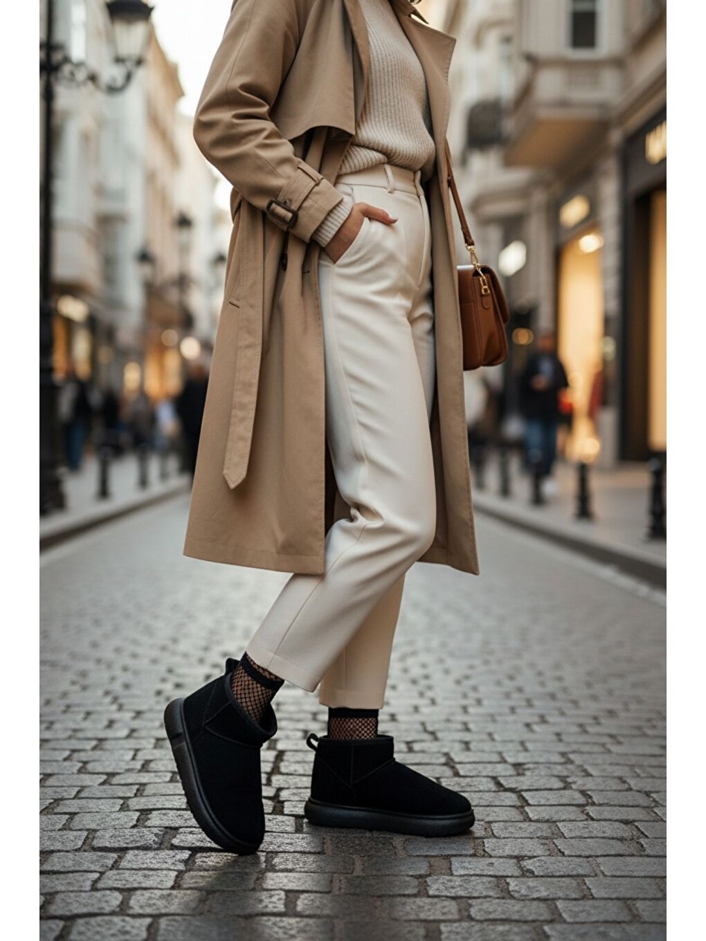 Siyah TAZZY Kadın Kalın Taban İçi Tüylü Günlük Mini Yarım Bot-3