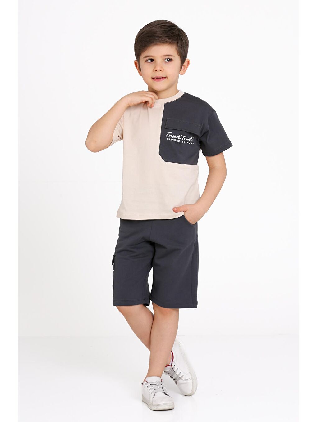 Gri Füme Friends Trust Baskılı 1-5 Yaş Takım - 2466-2