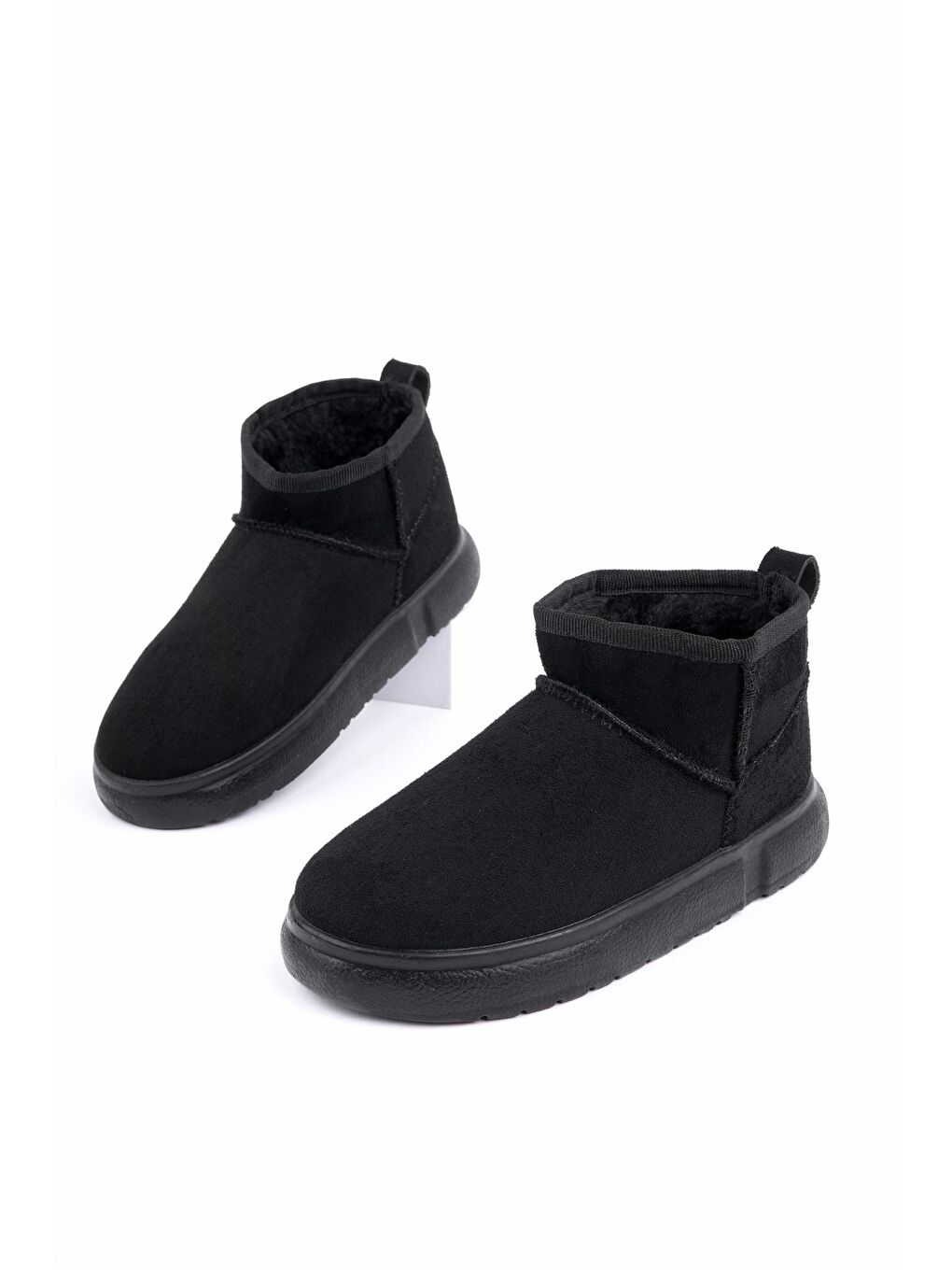 Siyah TAZZY Kadın Kalın Taban İçi Tüylü Günlük Mini Yarım Bot-5